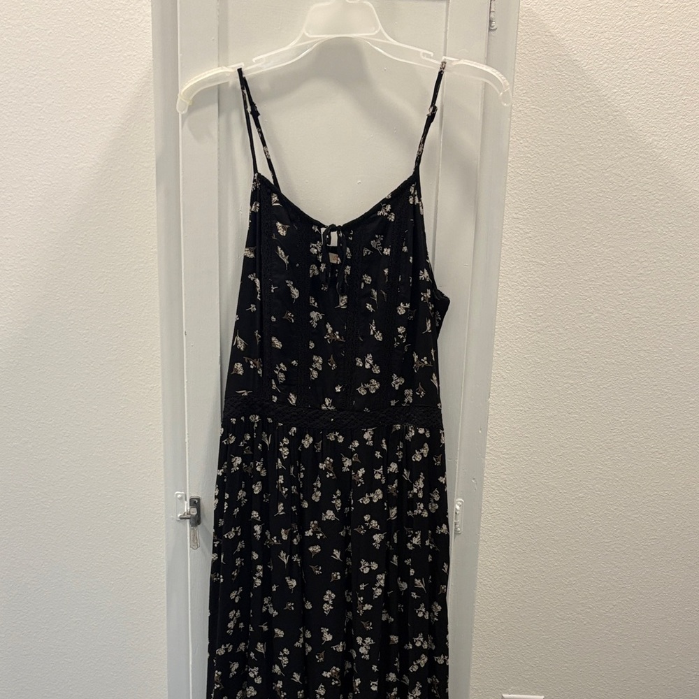 Black Floral Maxi Dress with Adjustable Spaghetti Straps